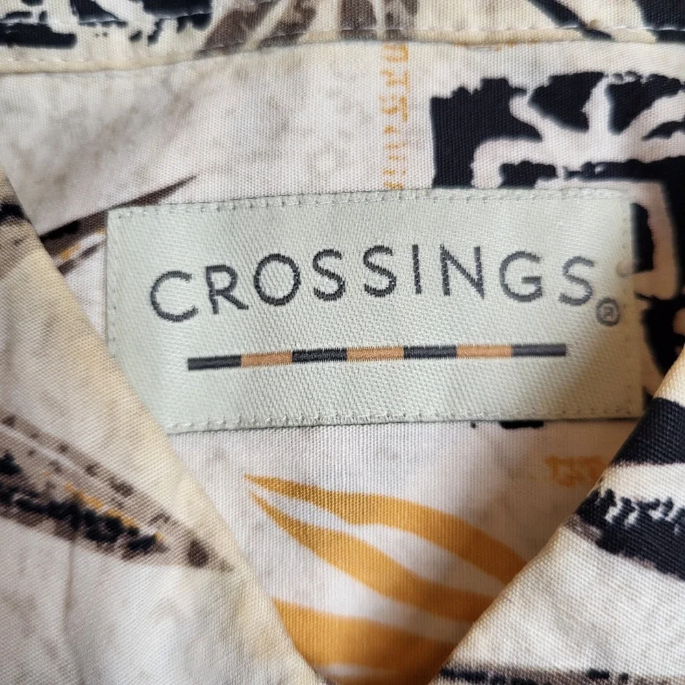 Vtg Crossing's Shirt Men's  Large/G Beige, Yellow, Black Hawaiian Button Up‎